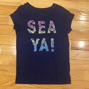 GAP Kids Small Shirt Size 6 7 Navy Sea Ya Beach Vacation Shells Nautical Girls